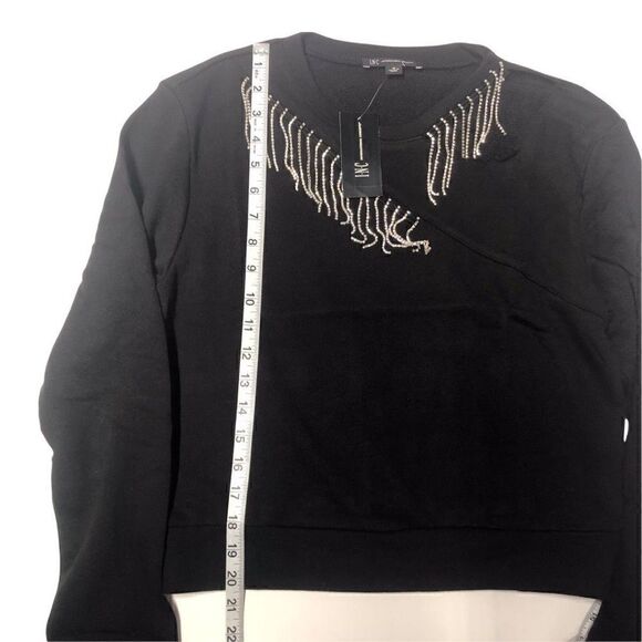 INC International Concepts Sweatshirt Deep Black Silver Embellished Glam Medium - Picture 6 of 14